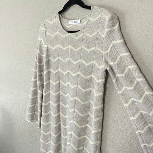 Amina Rubinacci Made In Italy Long Sleeve Wool Blend Chevron Sweater Dress 42 6 - Picture 2 of 7